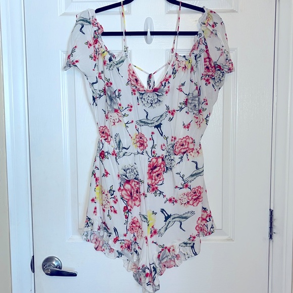 Off The Shoulder Tropical Romper - Picture 1 of 3